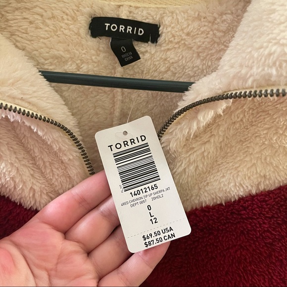 Red Chevron Stripe Faux Fur Zip Jacket - Picture 3 of 8